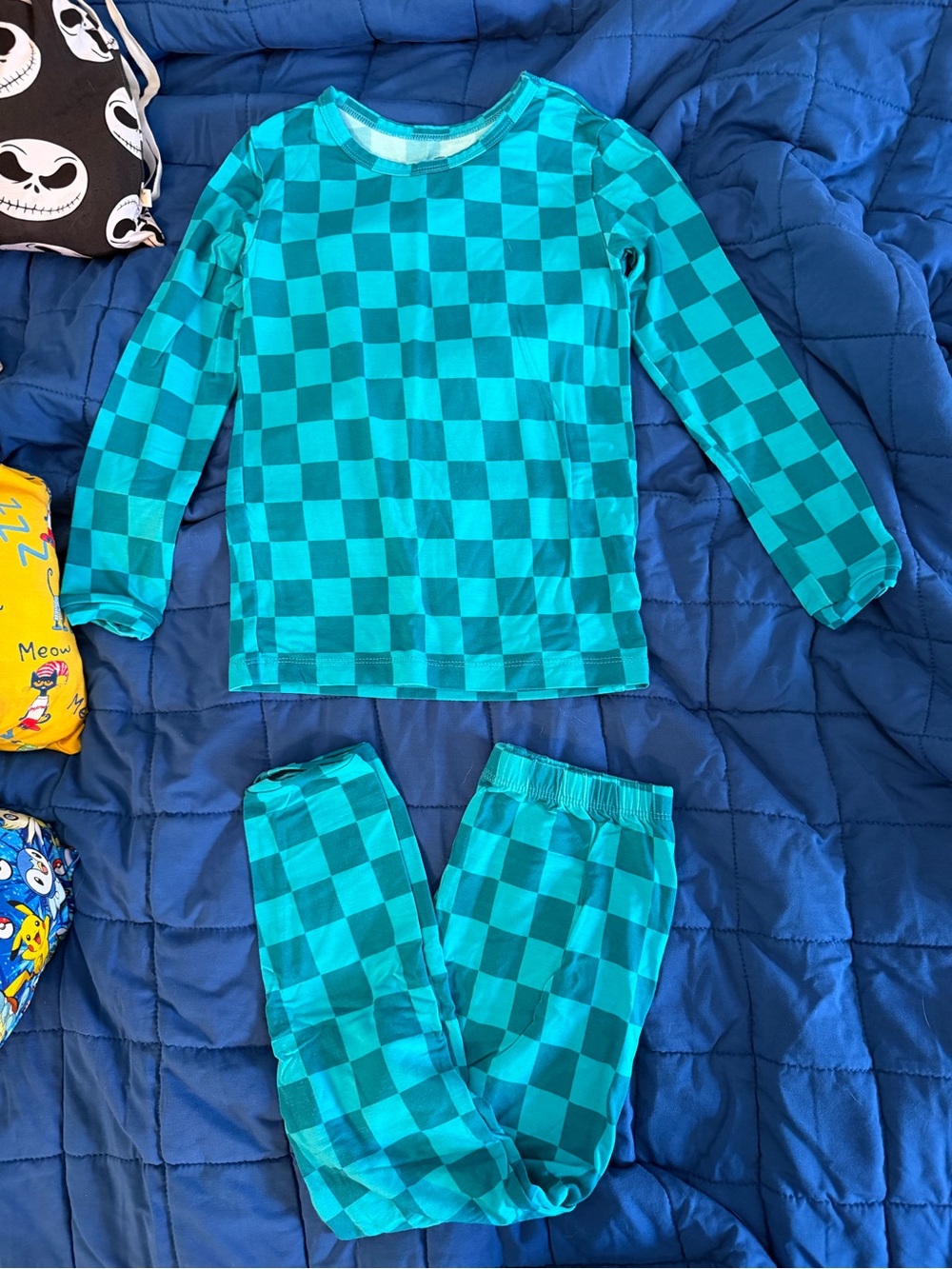 Lama Littles Teal Checks Long Sleeve Pants PJ Set 4T VGUC